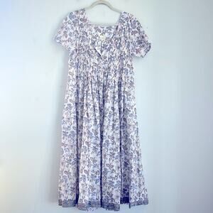 Lekha Sonal pin pleated short sleeve printed button up midi maxi dress sz S